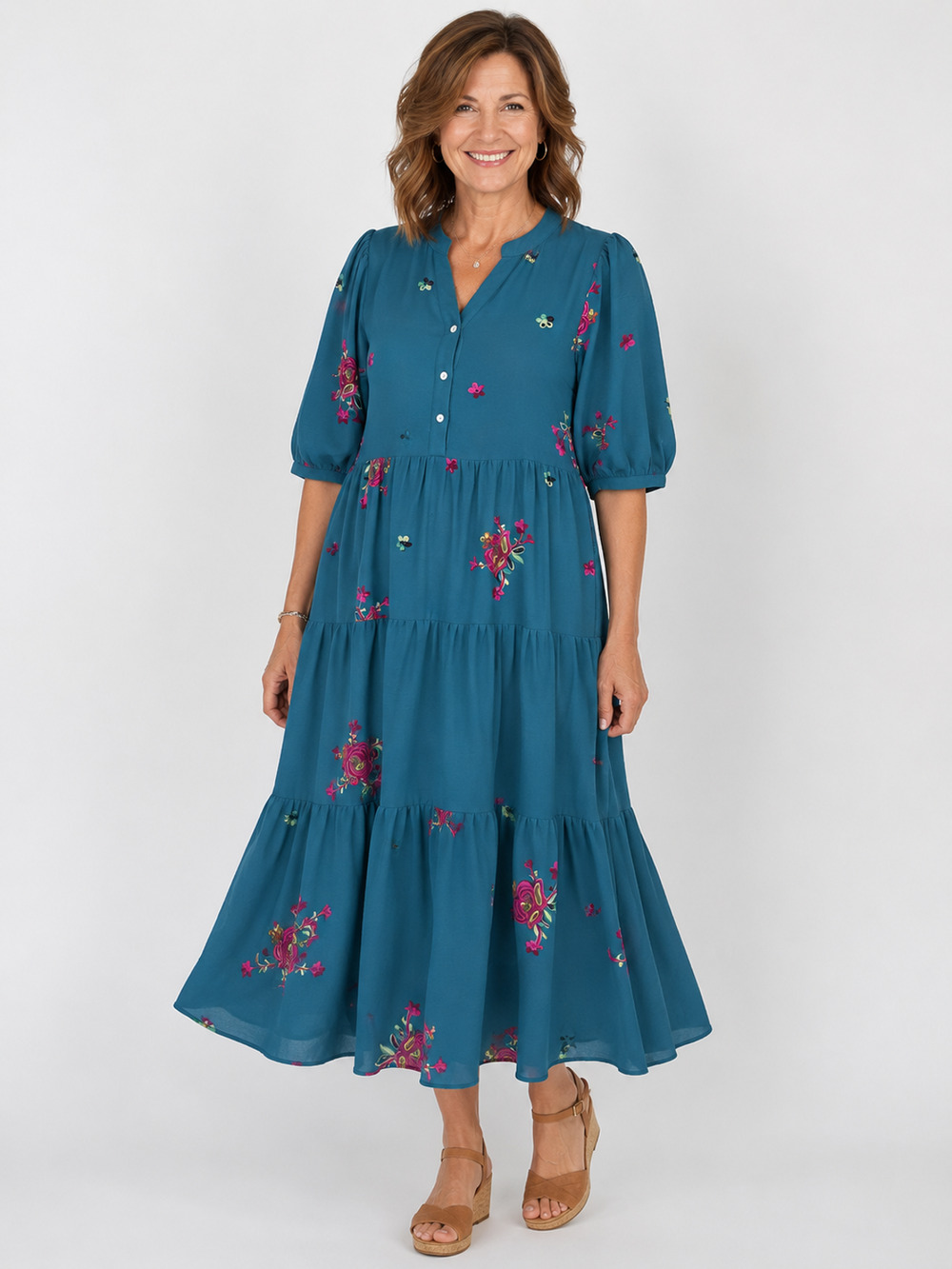 Figueroa & Flower Womens Dress Size XL Tiered Boho Embroidery Cottage Peasant